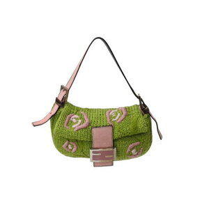FENDI Mamma Bucket Hobo Shoulder Bag Handbag Knit Harako Pink Green